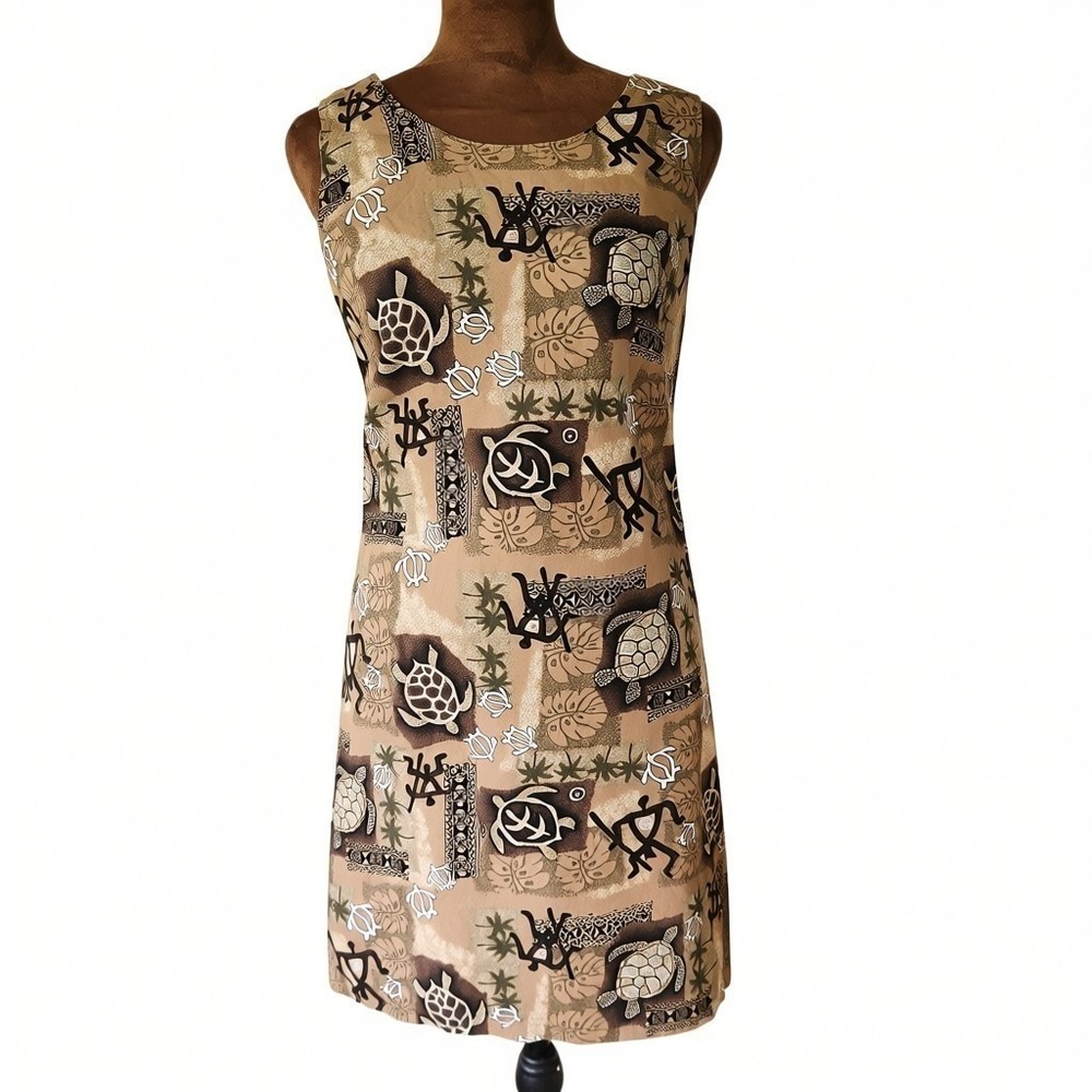 Island Wear Hawaiian Dress Size S 100% Cotton Turtle Print Tank‎ Dress Beach